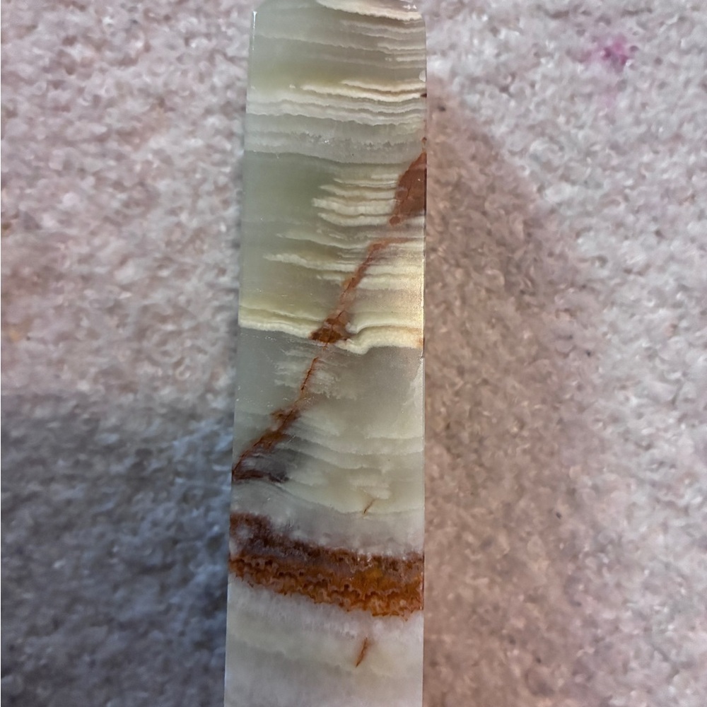 Polished Green Onyx Stone Tower with Brown Veining - Picture 2 of 6